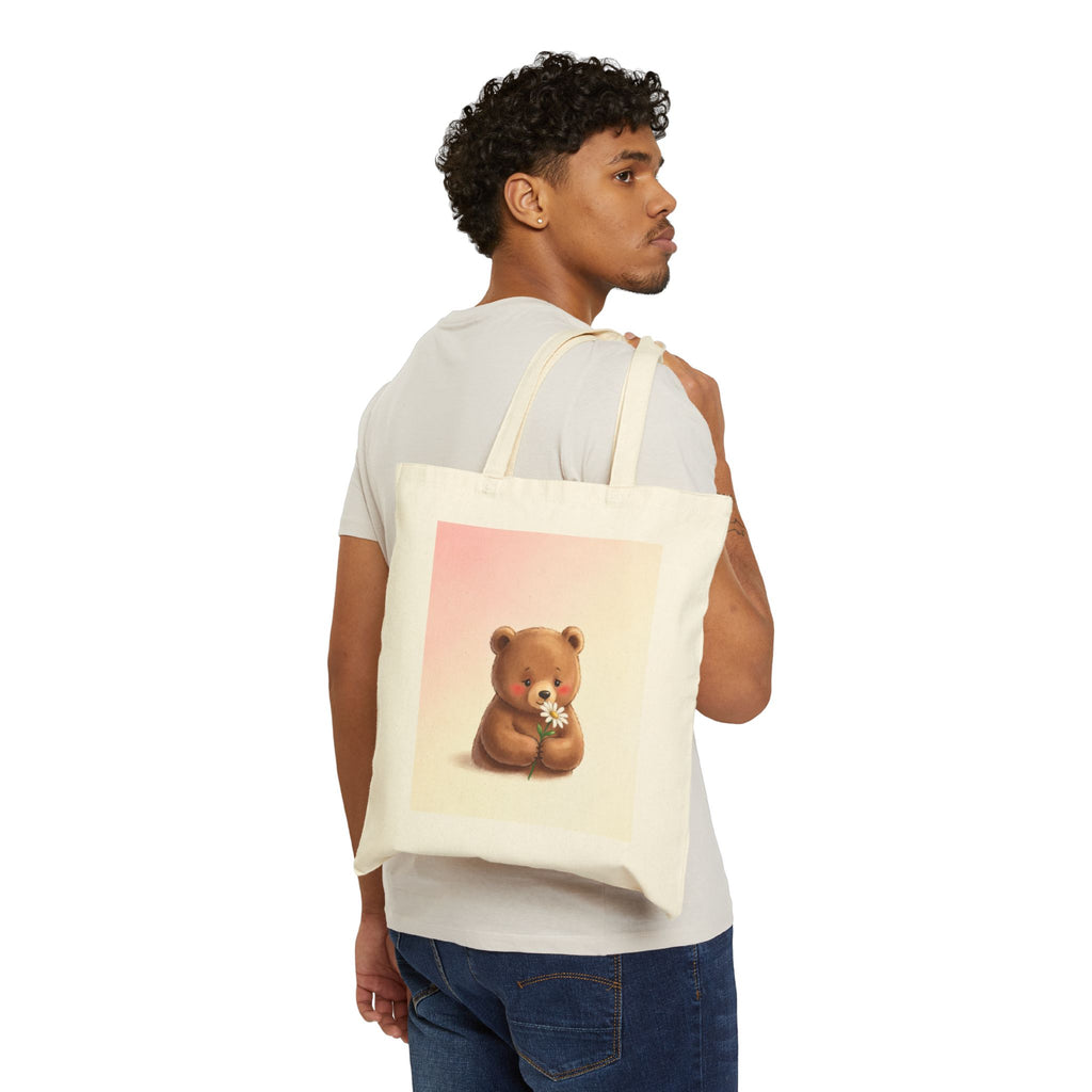 Cute Bear Tote Bag — Floral Bear Cotton Canvas Tote