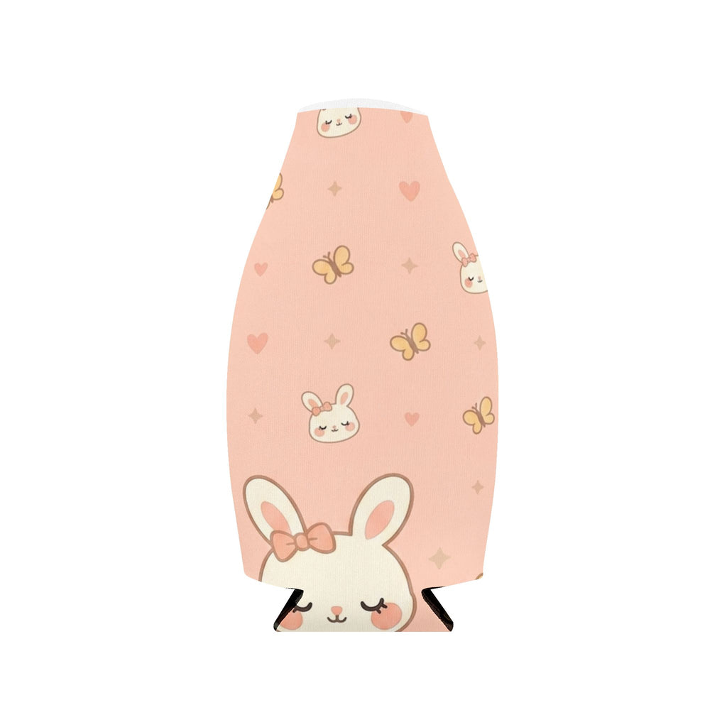 Cute Bunny Zip-Up Bottle Cooler Sleeve — Pink Kawaii Insulated Can Cooler