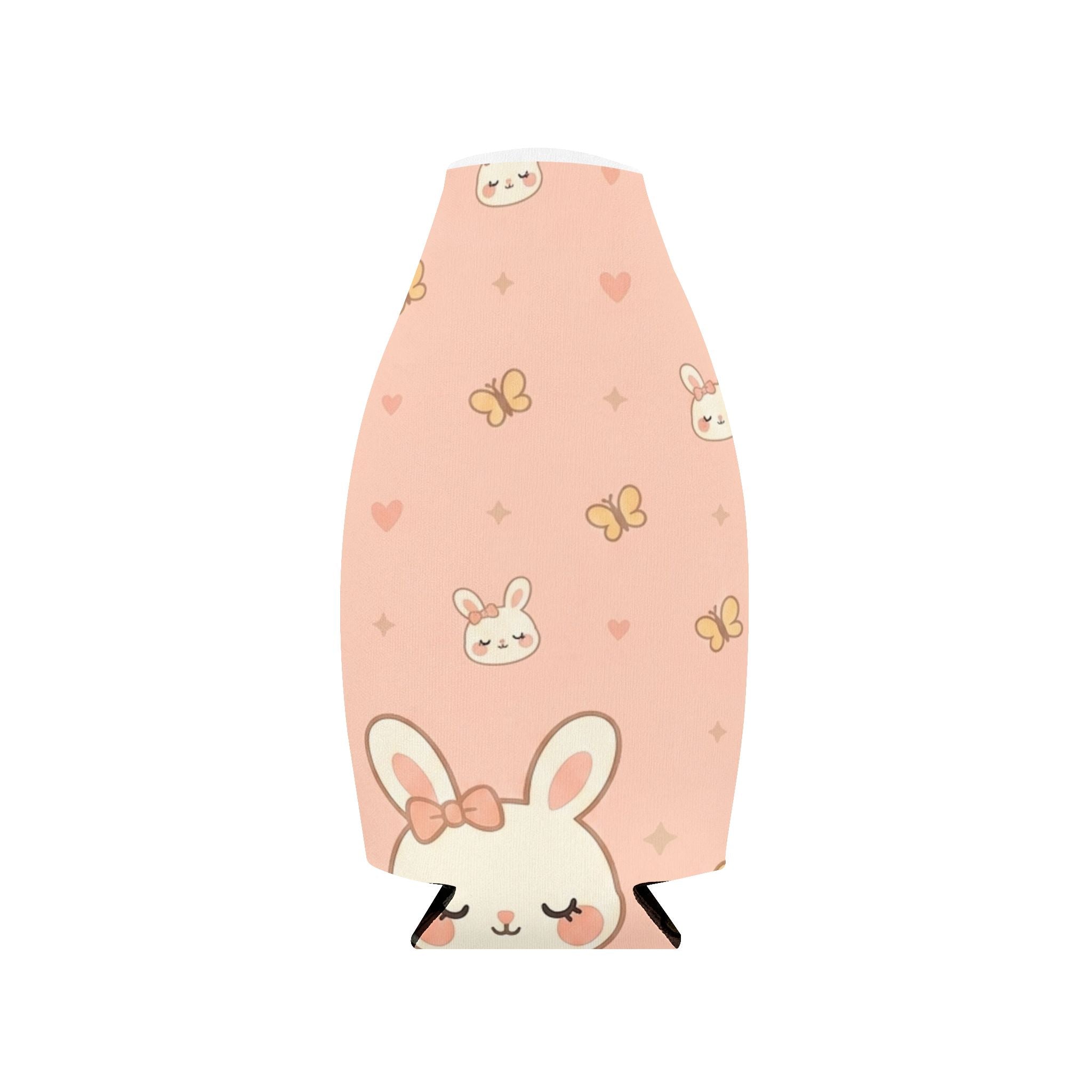 Cute Bunny Zip-Up Bottle Cooler Sleeve — Pink Kawaii Insulated Can Cooler