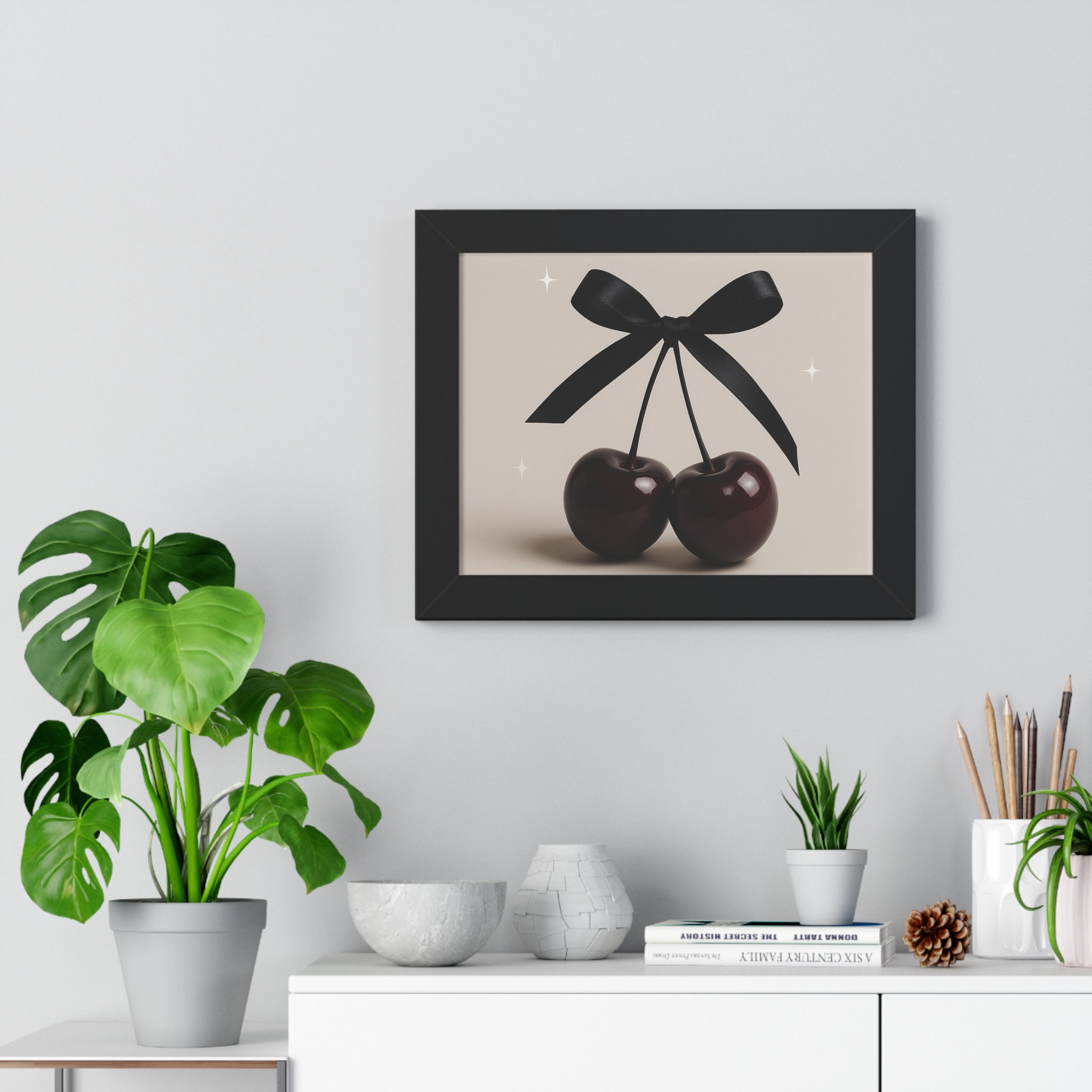 Cherry Bow Framed Poster — Chic Minimalist Wall Art