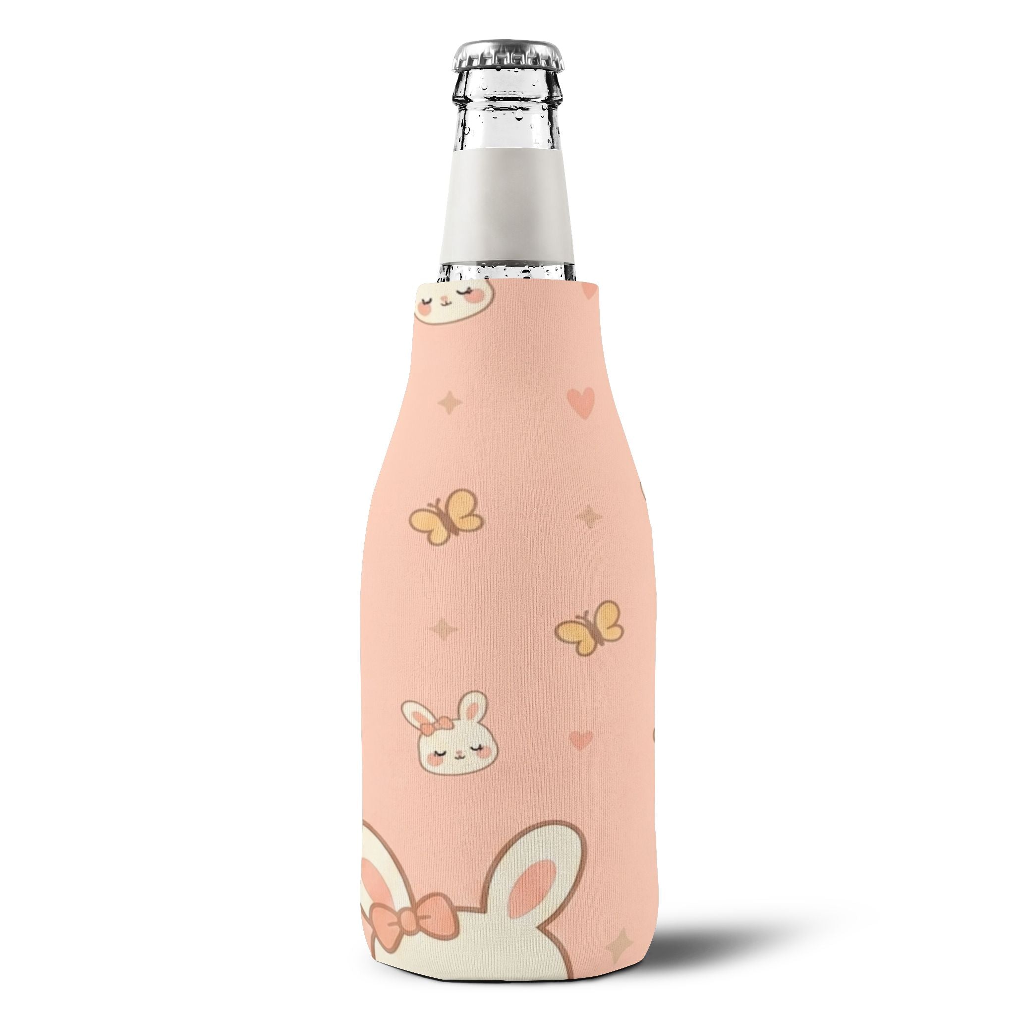 Cute Bunny Zip-Up Bottle Cooler Sleeve — Pink Kawaii Insulated Can Cooler