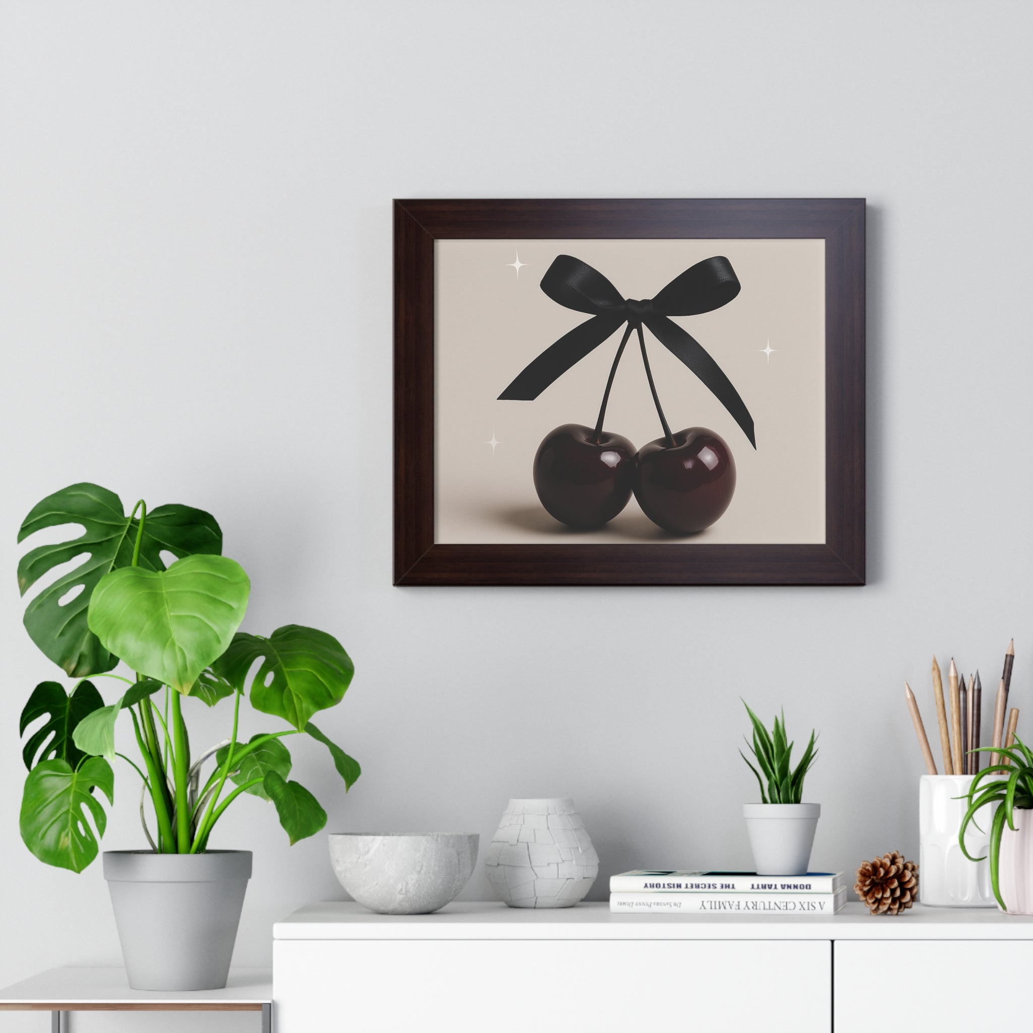 Cherry Bow Framed Poster — Chic Minimalist Wall Art